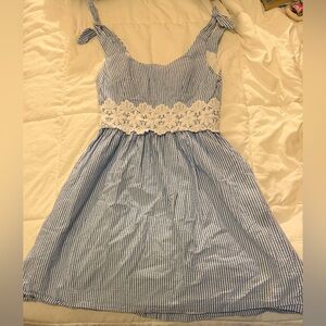 Lilly Pulitzer Blue & White Seersucker Dress with Lace Waist